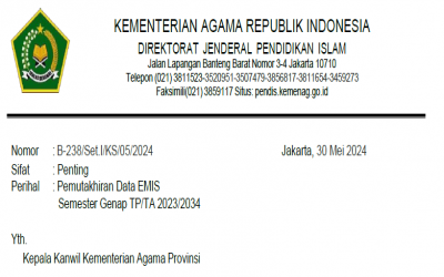 Surat Edaran Pemutakhiran Data EMIS Semester Genap Tahun Pelajaran 2023/2024